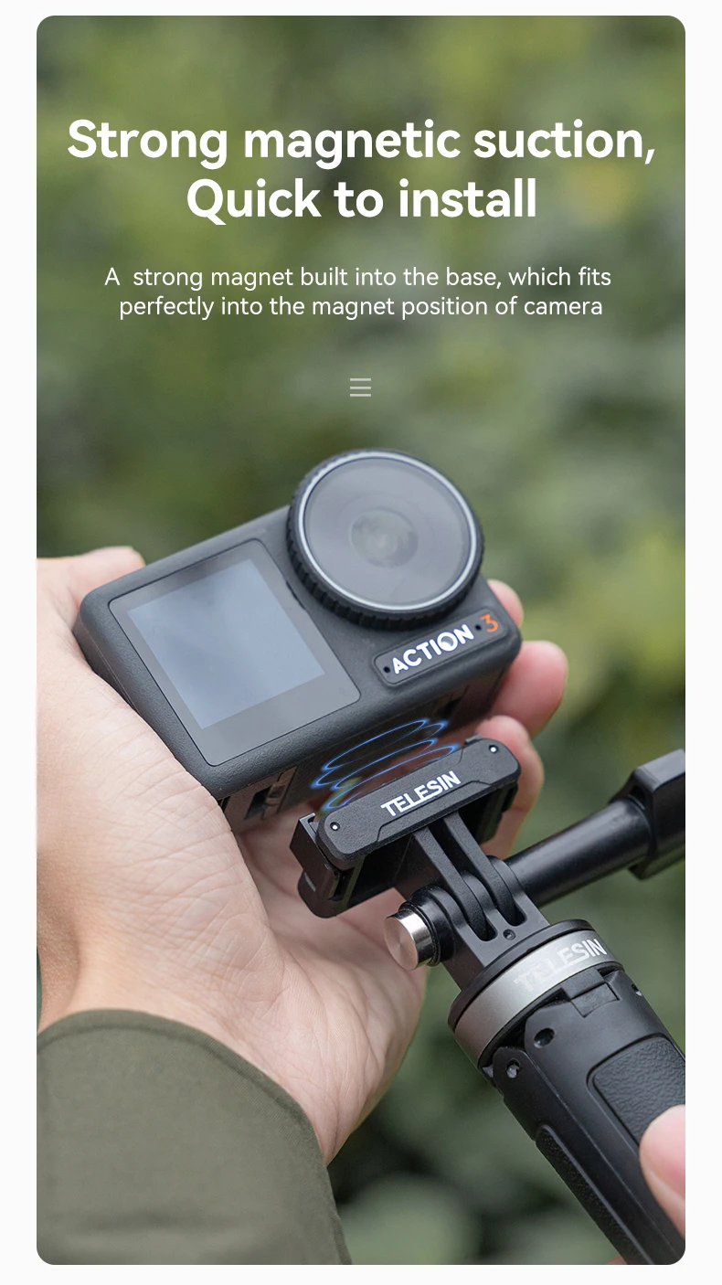 TELESIN Magnetic Two Claw Adapter Action Camera Accessories For OSMO Action 3 4