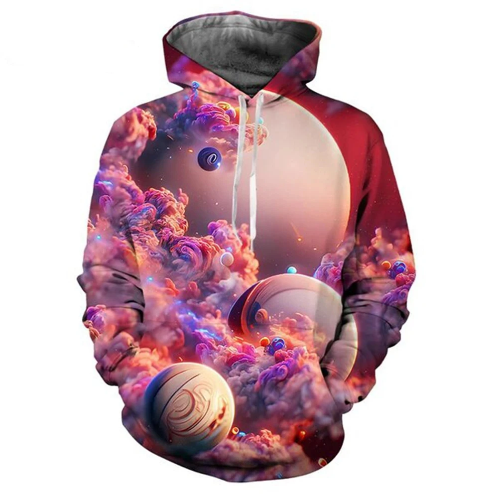 Fashionable And Beautiful, Colorful Starry Sky Printing, Autumn And Winter New Men's Hooded Pullover, Oversized Clothing Hoodie。