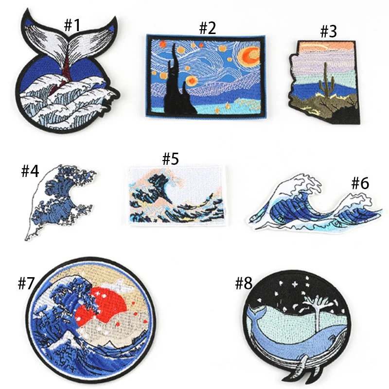 

Great Wave Whale Patches Embroidered Iron on Sew on Appliques