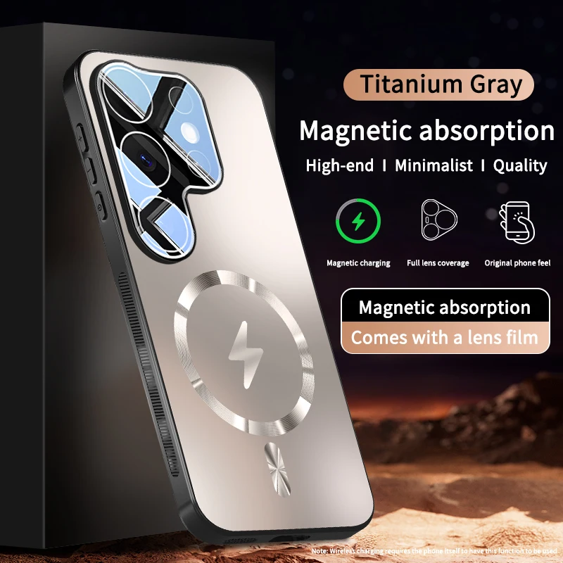 Enhanced Magnetic Shockproof Matte Case with Camera Protection and Wireless Charging Compatibility