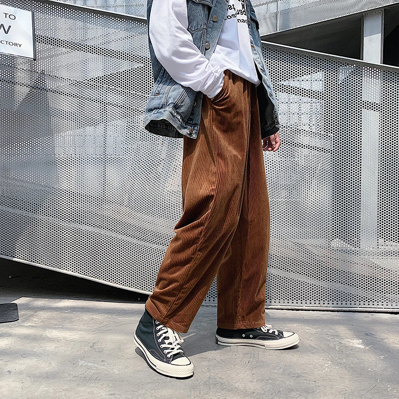 

Autumn Winter Corduroy Pants Coffee/Black Men Casual Loose Staight Trousers Mens Elastic Waist Streetwear Male Trousers M-5XL