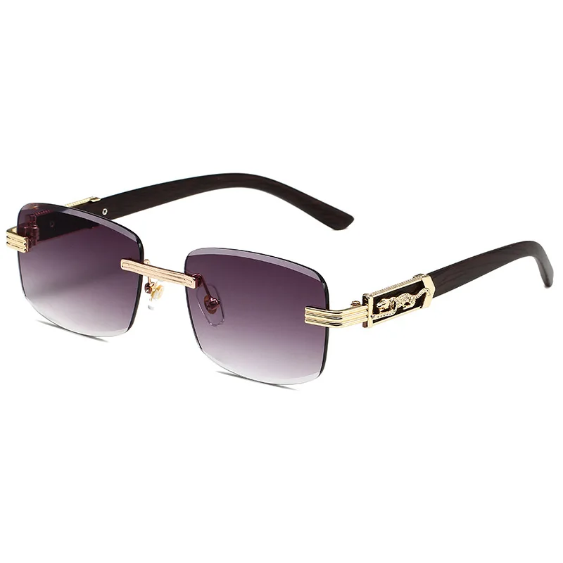 2023 New Wood Grain Foot Leopard Head Diamond Cut Edge Sunglasses Vintage Trend Street Shot Sunglasses SUANGLASSE_voghion.com