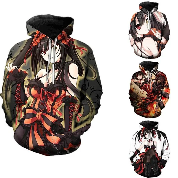 

2023 Autumn and Winter Cool Girl Street Style Loose Hoodie 3D Printing Anime Theme Hoodie Tokisaki Kuangsan Print Hoodie