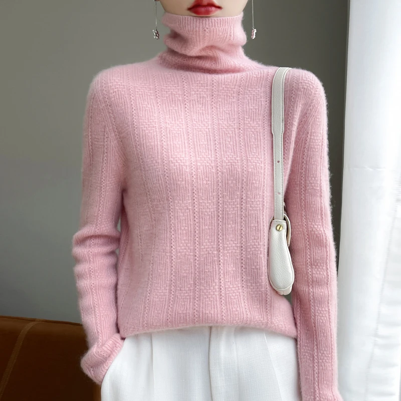 Fall/winter cashmere sweater 2023 100% Merino wool knitted solid color clothing women\'s high-necked knitted cashmere sweater