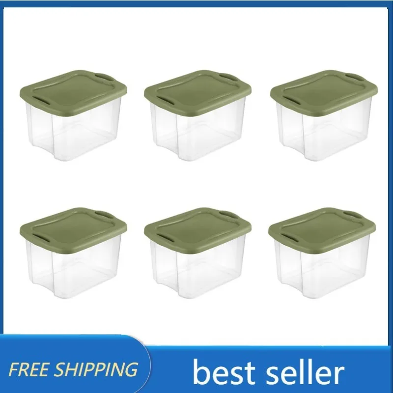 

Sterilite Set of 6 40 Qt. EZ Carry Plastic, Home Clear/Sage Legume,New Home