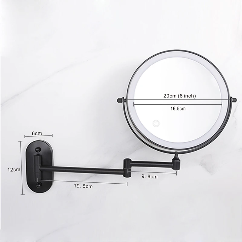8 Inch Black Wall Mounted Makeup LED Mirror 3X-10X Magnifying USB Charing Double Side Bathroom Smart Shaving Cosmetic Mirror 6