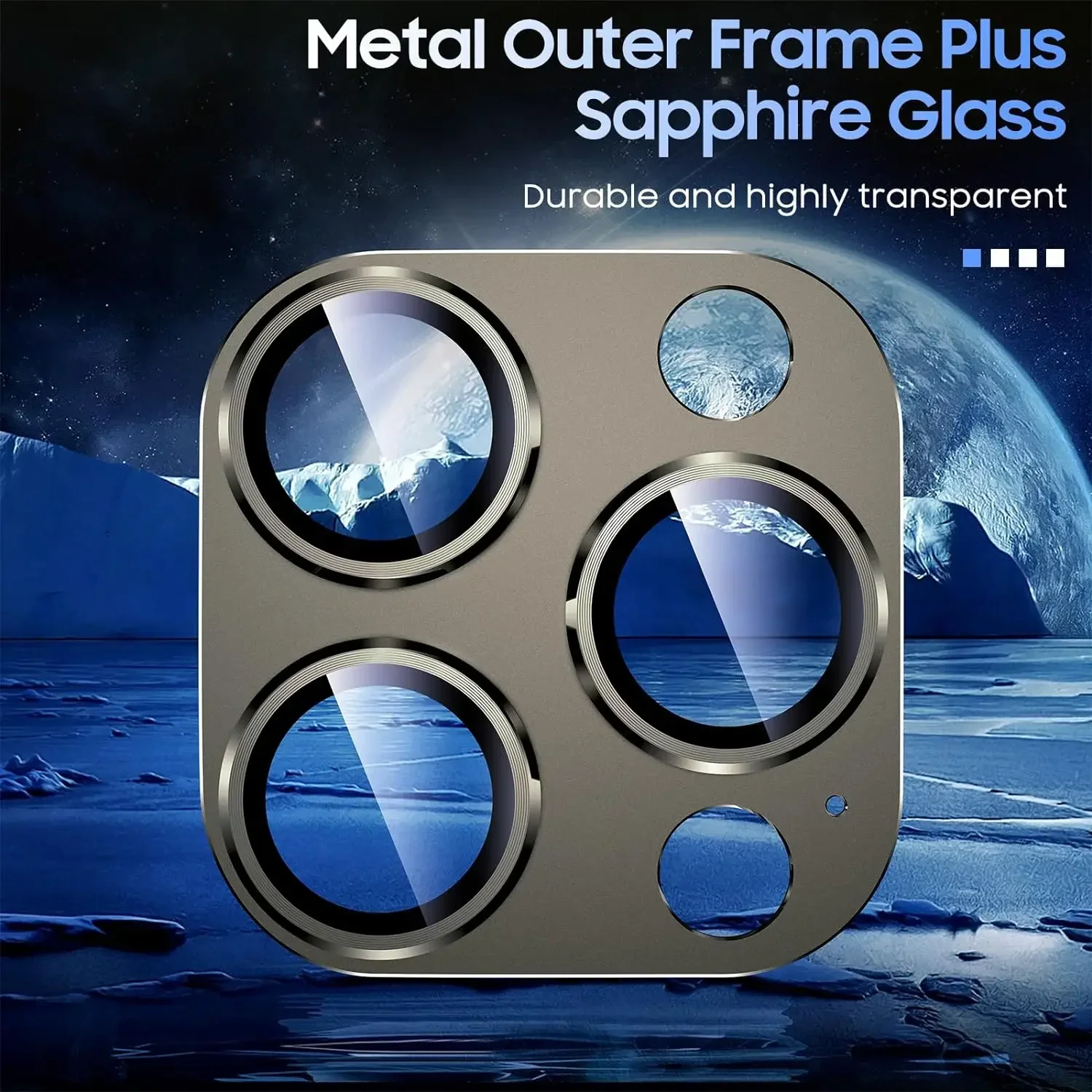 Natural Titanium Gray Metal Camera Lens Protector with Glass Screen Protection