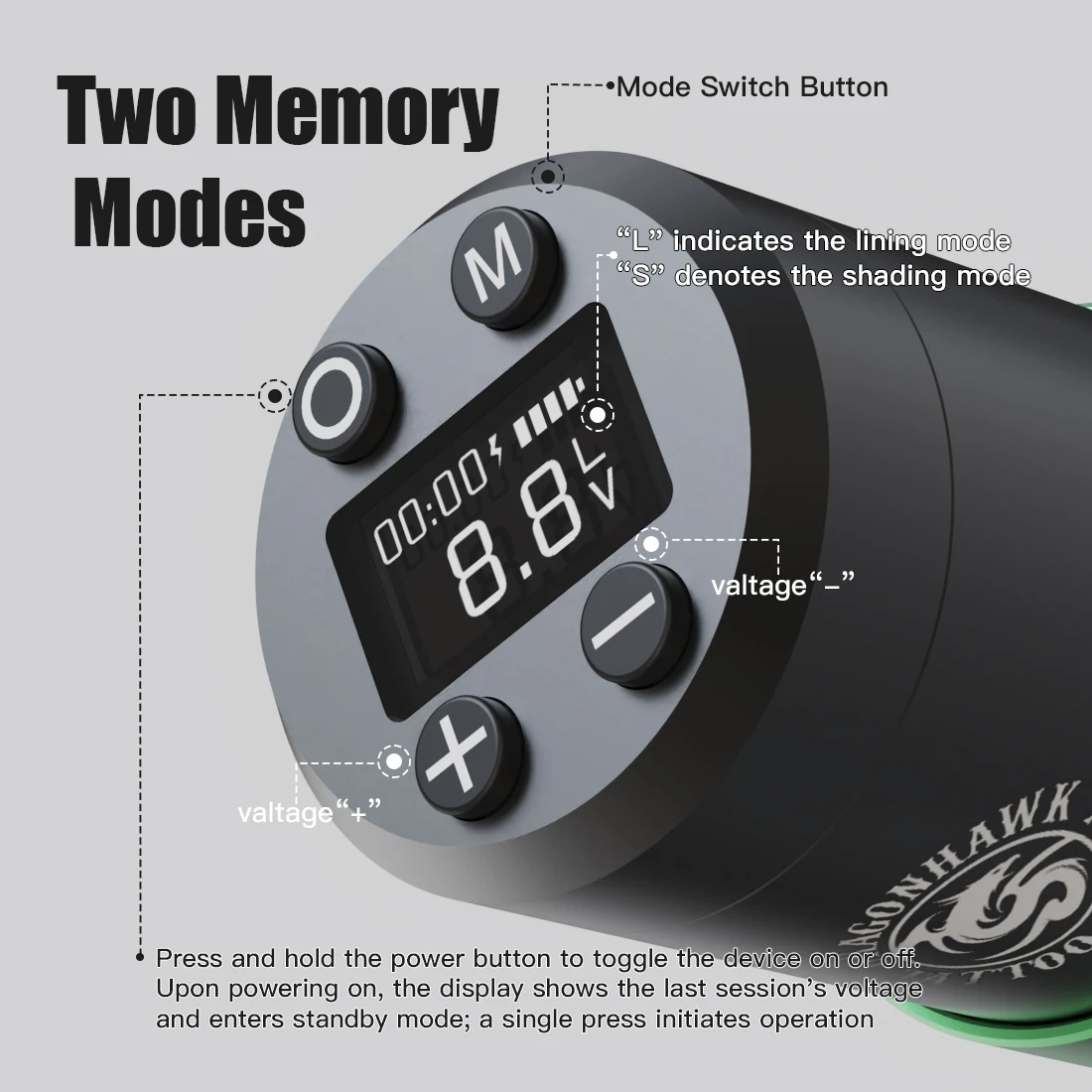 Dragonhawk  Wireless High Capacity 1500mAh Battery Tattoo Pen Coreless Motor Different Modes Adjustable Voltage  Tattoo kit