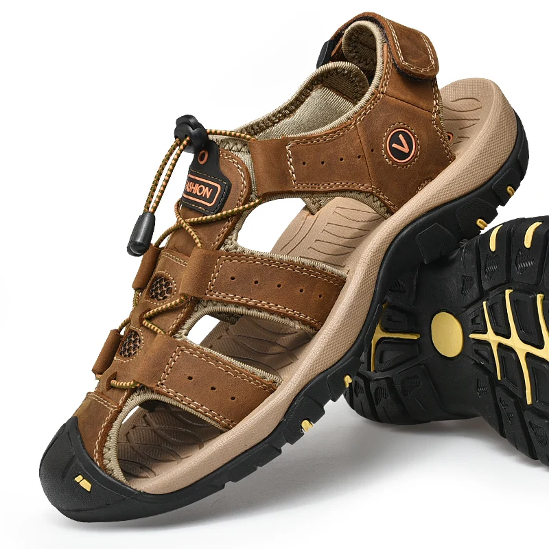 Leather Outdoor Men's Sandals: Toe Anti-Collision - true deals club