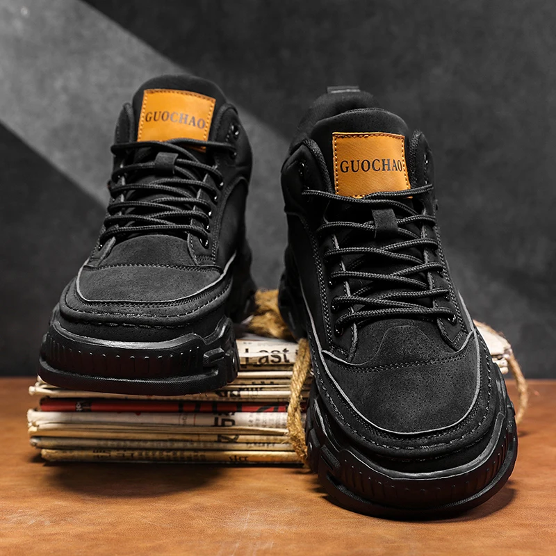 Men's Fashionable Solid Color Lace-Up Casual Shoes, Large Size Men's Shoes, Lightweight Versatile Comfortable High-Top Men's Outdoor Trendy Sneakers, Suitable for Outdoor Running, Hiking, Casual Wear, Versatile Style