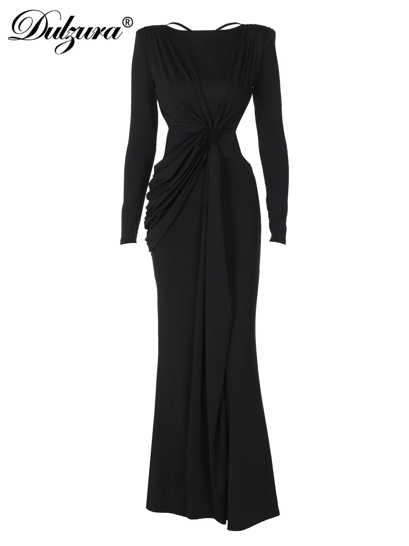 Dulzura-エレガントな長袖マキシドレス,セクシーな背中の開いたドレス