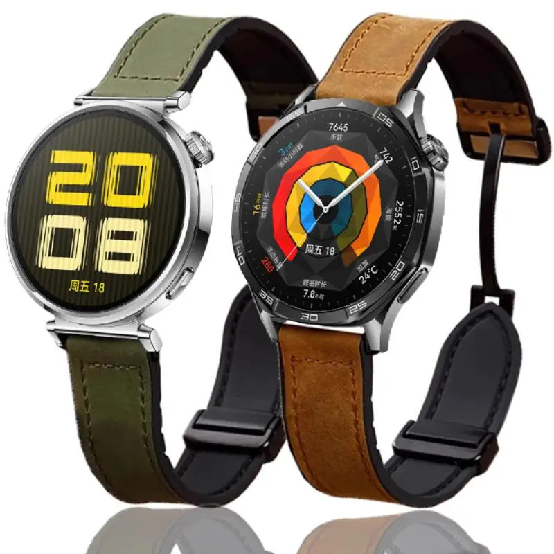 Versatile Leather & Silicone Watch Strap with Magnetic Loop - Adjustable 18mm, 20mm, 22mm