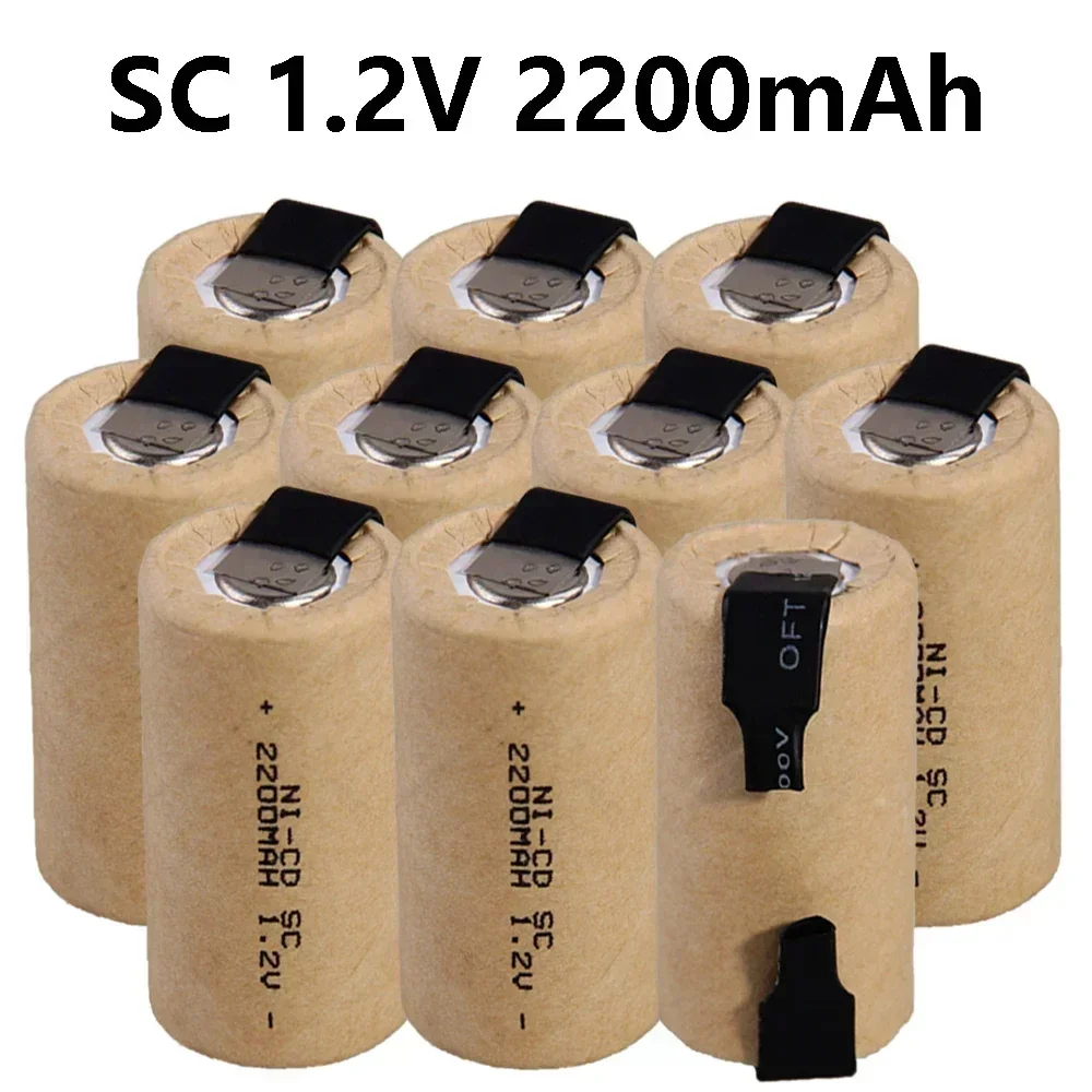 

New Screwdriver Electric Drill SC Batteries 1.2V 2200mah Sub C Ni-Cd Rechargeable Battey With Tab Power Tool NiCd SUBC Cells