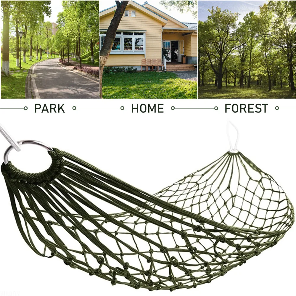 Portable Nylon Mesh Hammock Sleeping Bed For Outdoor Travel Camping Blue Green Red Hanging Folding Patio Swing Chair Furniture 5