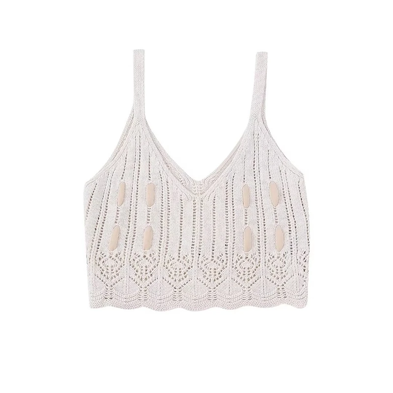 

Women's New V-neck Open Back Short Knit Camisole Sexy Hot Girl Slim Hollow Out Wrap Chest Top