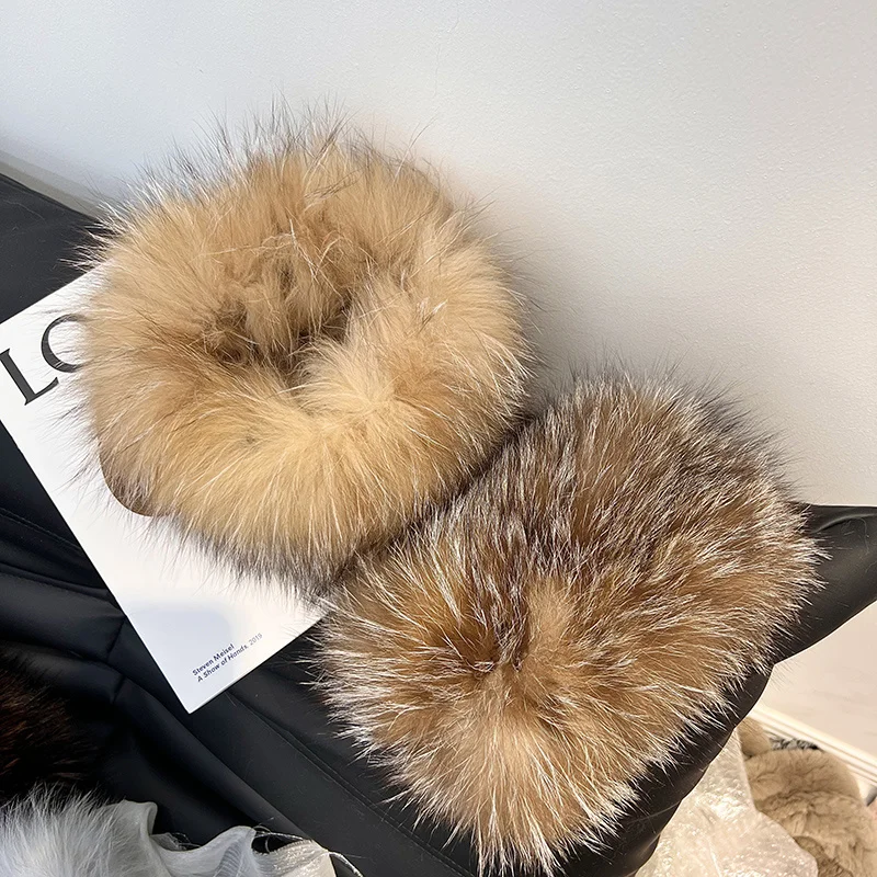 Real Fox Fur Scarf Fur Headbands For Women Neck Cover Warm Fashion Winter Ring Fox Fur Scarves Lady Handmade Knitted Scarf