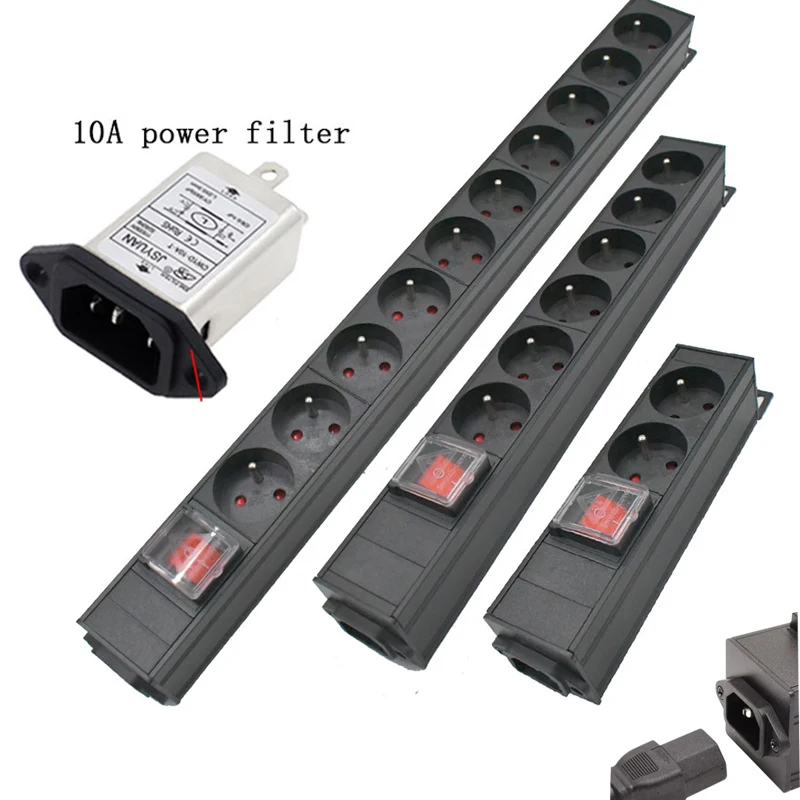 

PDU Power Strip Distribution Unit Cabinet 2/4/6/8/10 AC France Socket Break Switch Aluminum alloy shell iec C14 Interface