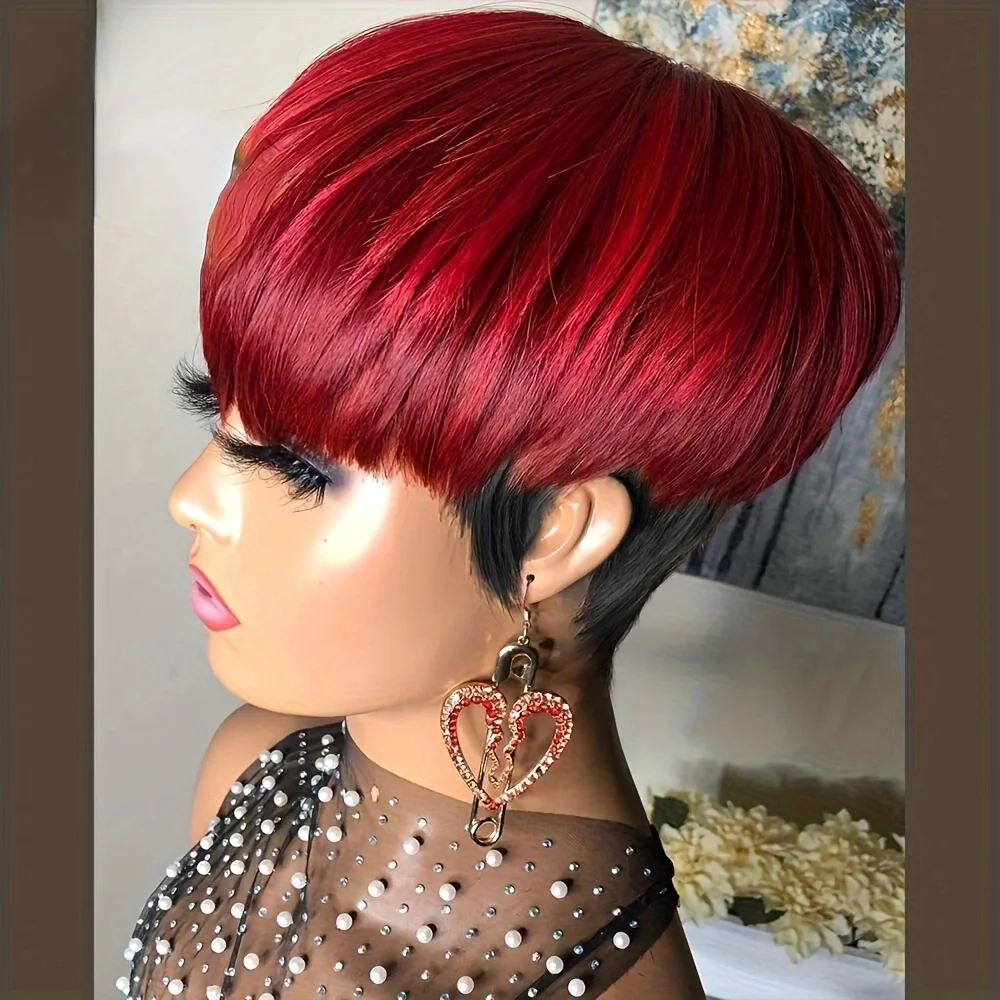 1B/27 Colored 1B/RED Color 613 Color Wig Short Pixie Cut Straight Human Hair Wig Remy Hair With Bangs Full Machine Made human hair wigs