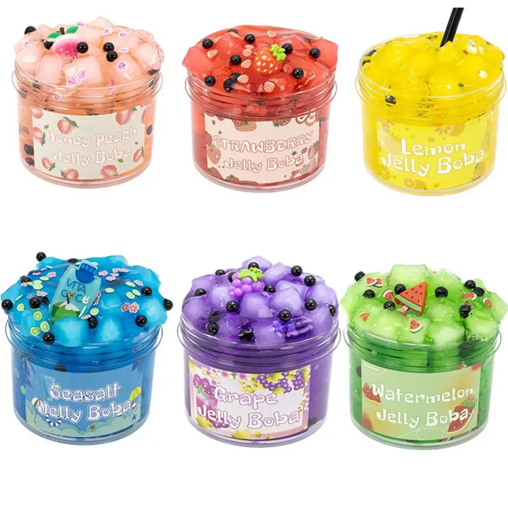 Soft 300ml/70ml Slime Kit Fruit Crunchy Stress Relief Jelly Cube Slime Non-Sticky Glitter Clear