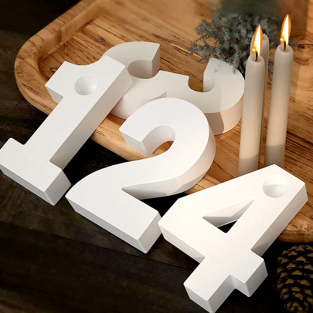 Moldes De Silicona Para Portavelas Numéricos (1,2,3,4) - Para Velas, Resina, Yeso O Cemento