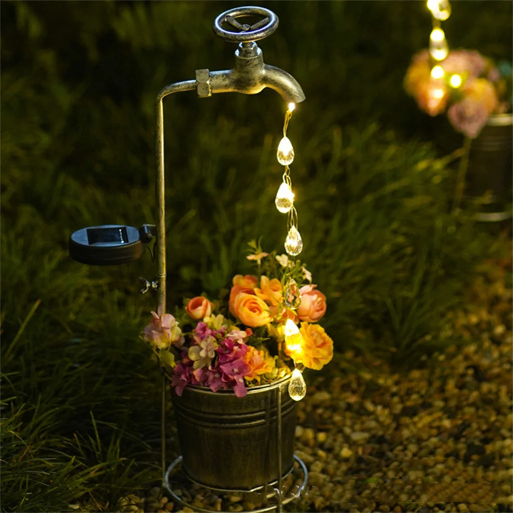 

Solar Lights Outdoor Metal Watering Can Stake for Garden Art Lamp Decor Solar Water Faucet Faucet Planter Light Lawn Lamp