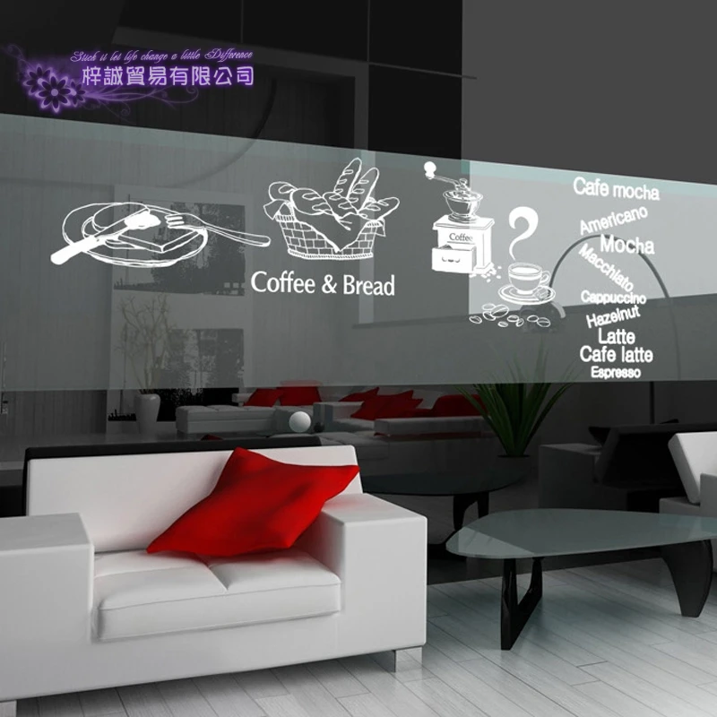 Coffee Shop Sticker Bean Milk tea Decal Cafe Cup Poster Vinyl Art Wall Decor Mural Decoration Bread Coffee Break Glass Decals