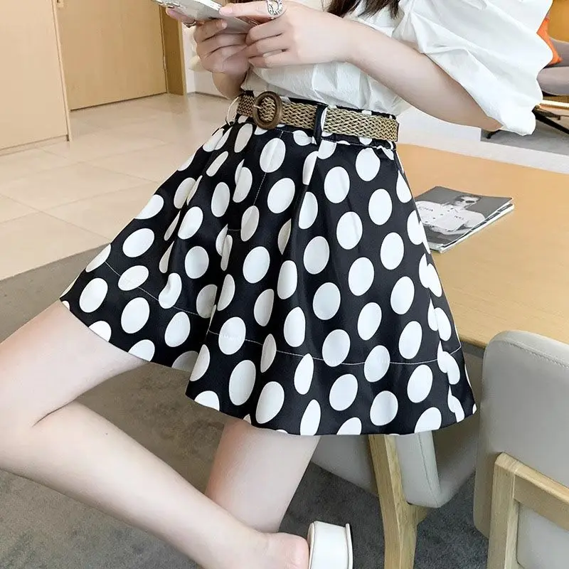 Y2K Summer Women Dot Print Streetwear Casual Chic Short Pants Trendy Pockets Loose Office Lady High Waist A-line Wide Leg Shorts