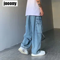 Spring Autumn Fashion Harajuku All-Match Men's Jean Wide Leg Cargo Jeans Straight loose Hip Hop Streetwear Denim Trousers 1