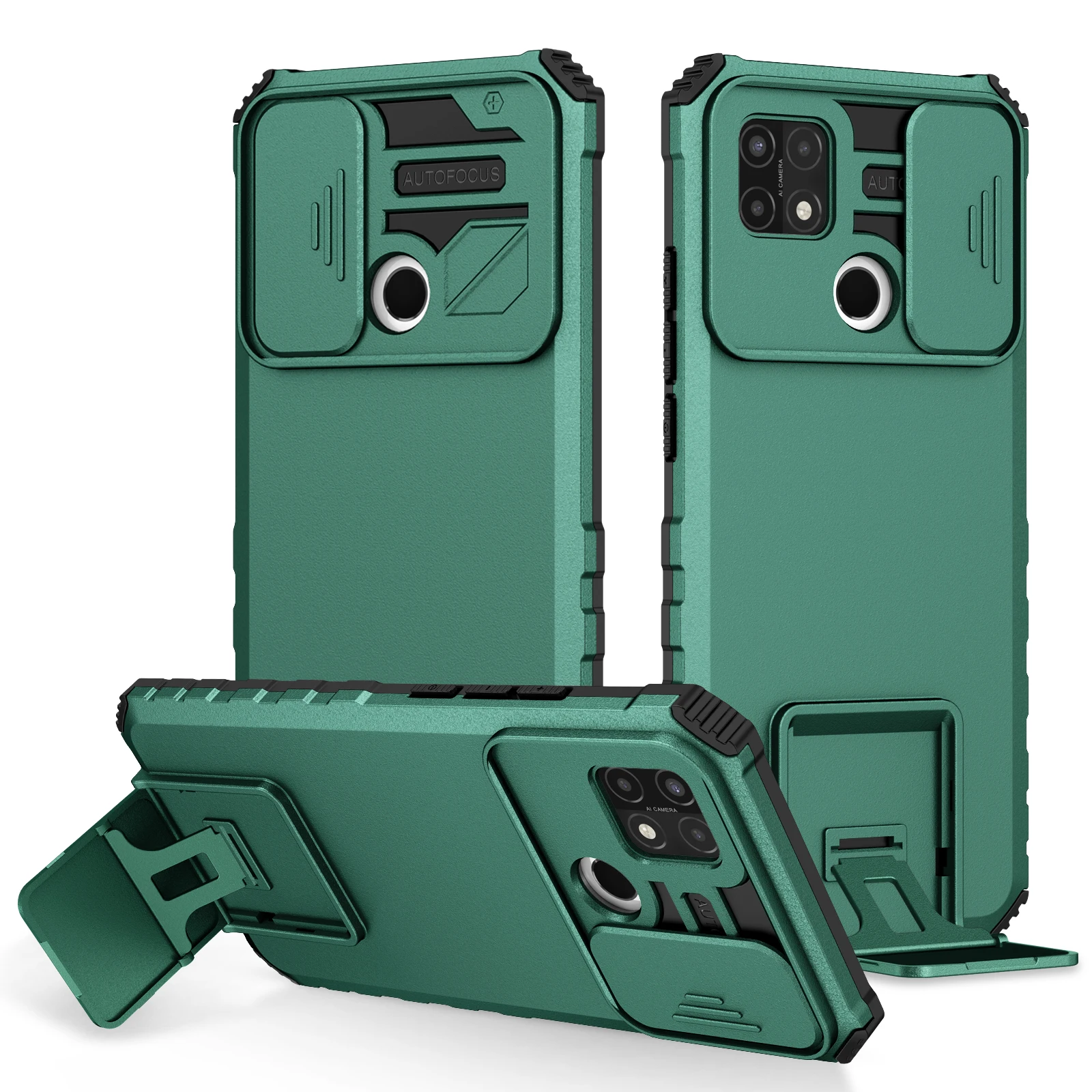 Durable Slide Camera Armor Phone Case with Plastic Holder and Hard Cover