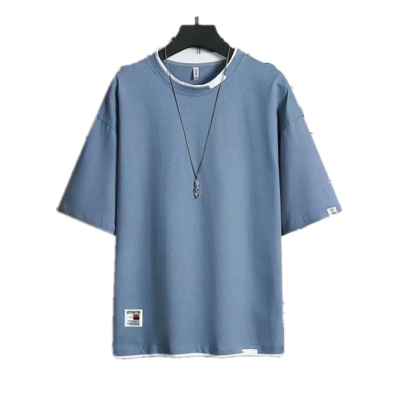 Men's Summer Thin Ice Silk Loose ort Sve T-irt Faionable Hong Kong Sle Five-Quarter Sve f Sve Body irt