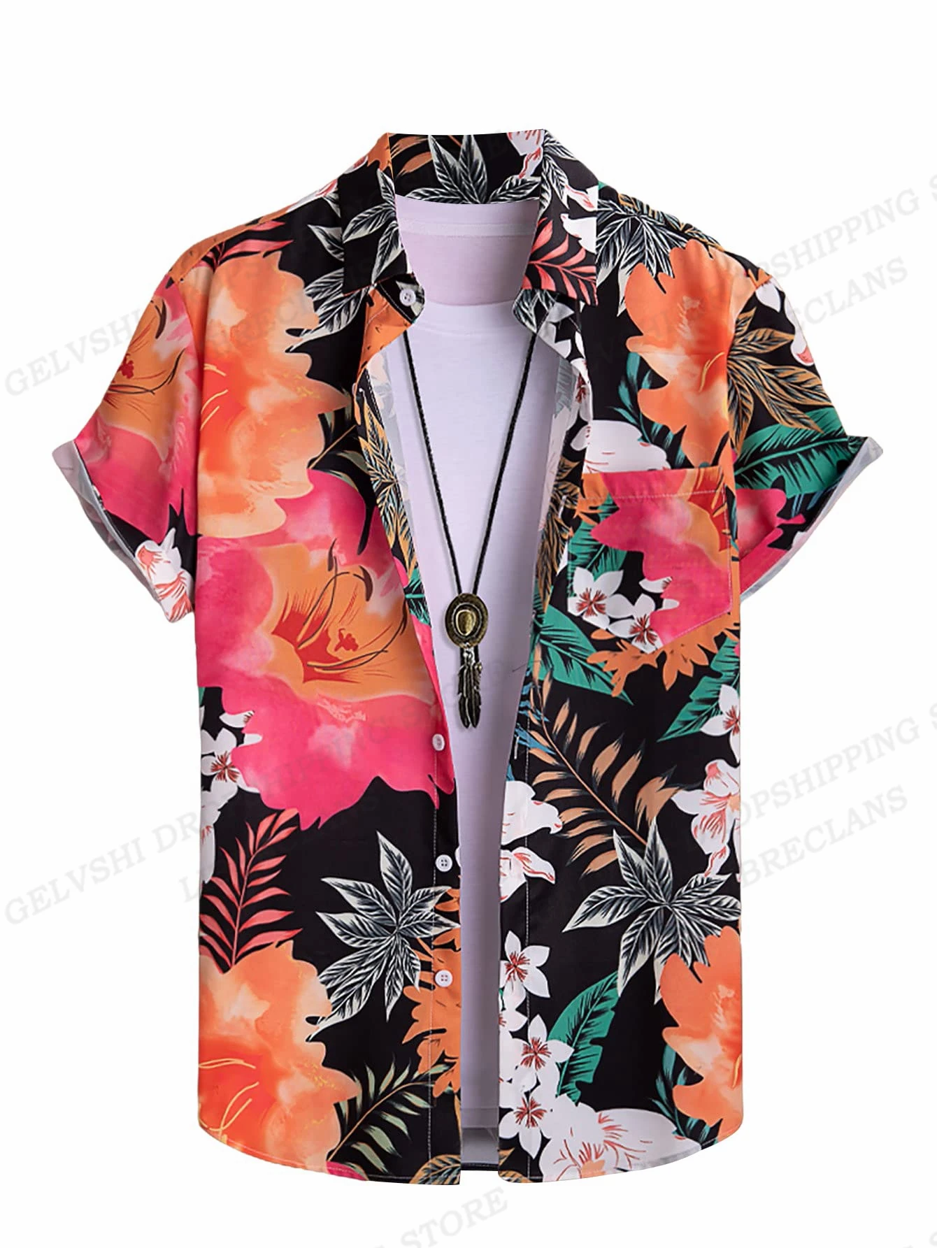 Floral Shirts Men's Fashion Hawaiian Casual Camp Vocation Beach Blouse Cuba Lapel Shirt Turn-down Aloha Clothing 5