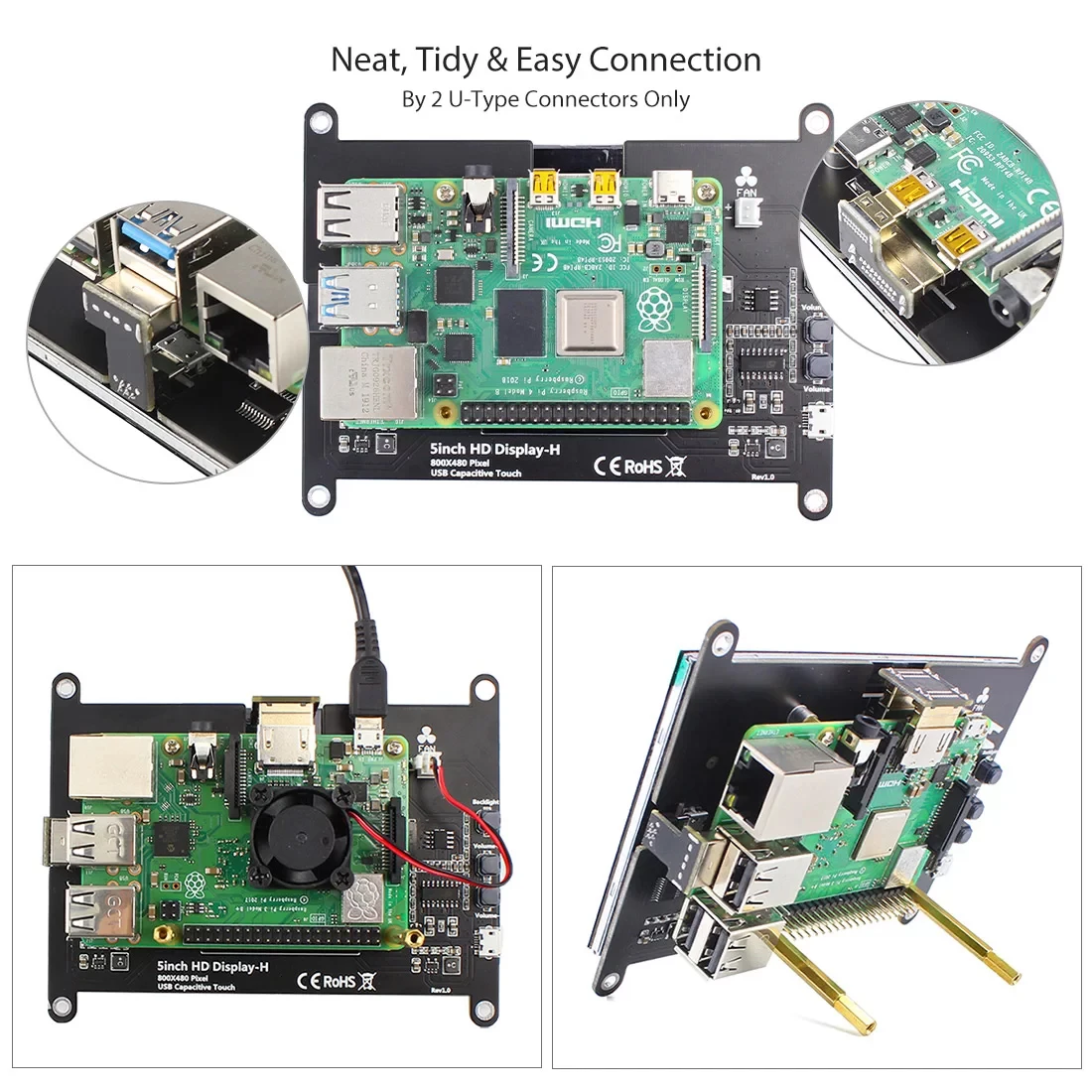 Polegada Tela Compatível com Hdmi Raspberry pi 800x480 Tela Capacitiva Touch Monitor Alto-falante Embutido com Controle de Retroiluminação 5 - Imagem 6