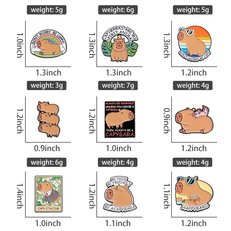 Cute Capybara Enamel Pin Don\'t Worry Be Cappy Animal Brooch Hippo Toad Frog Lapel Accessories Backpack Jewelry Kid Women Gift