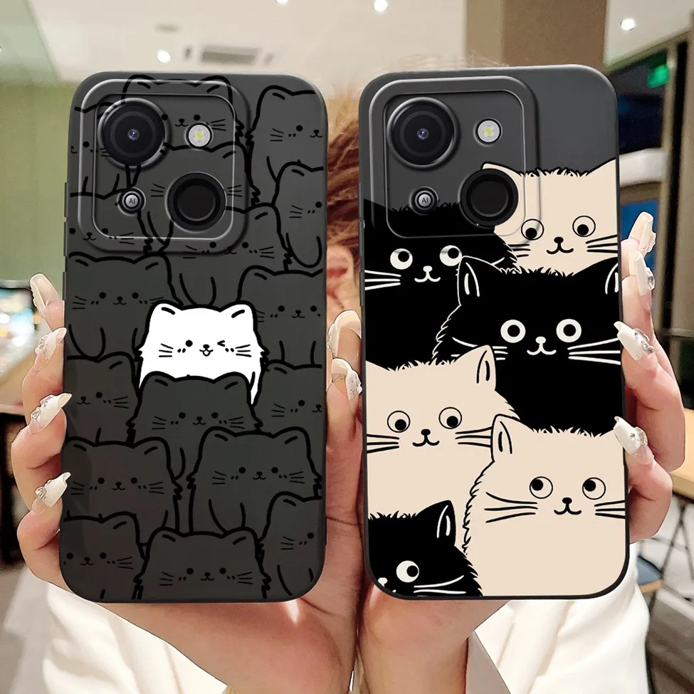 Cute Cat & Floral Silicone Phone Case - Stylish Protective Bumper