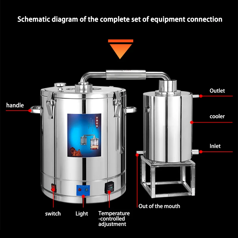 Microbreur Alimentaire en Acier Inoxydable, Équipement de Brassage, Hydrosol, Distillateur de Vin, Whisky Français ou Brandy, 3300W