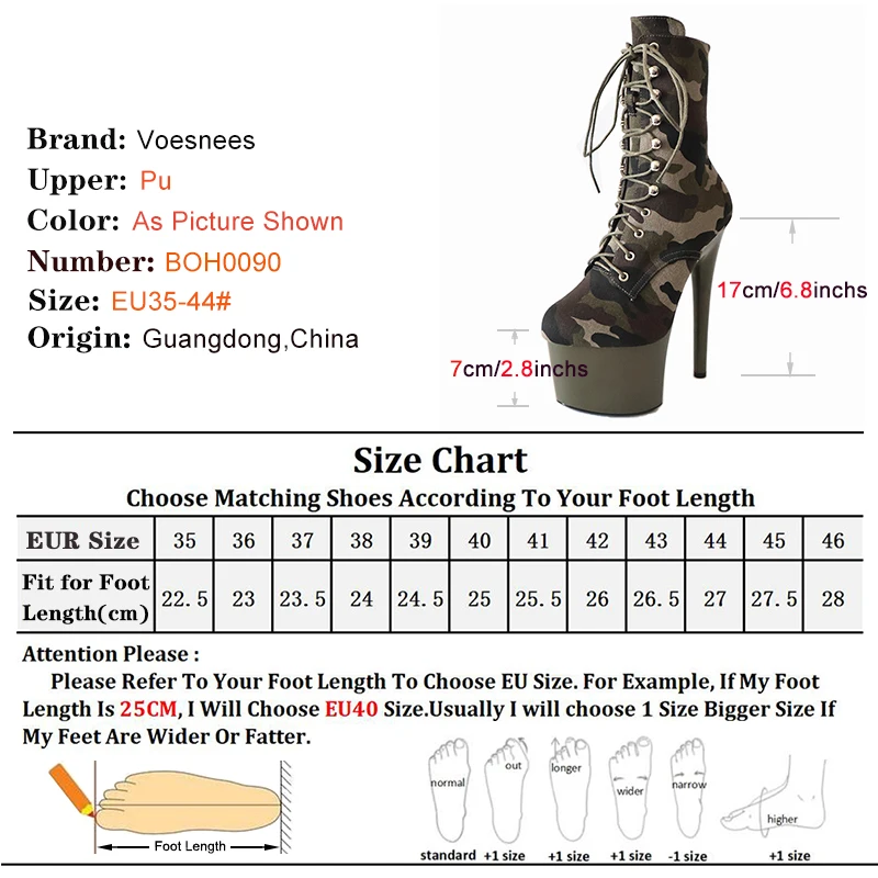 17cm/7Inch Super High Nightclub Platform Strappy Camouflage Women's Ankle Boots Sexy Round Toe Pole Dance Short Boots Stripper