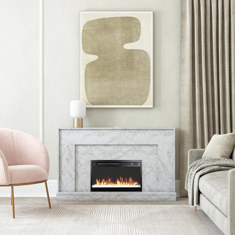52 Inch Electric Fireplace with Mantel, Replaceable Fireplace Insert Heater, Remote Control, Timer, Color Changing Crystal 2