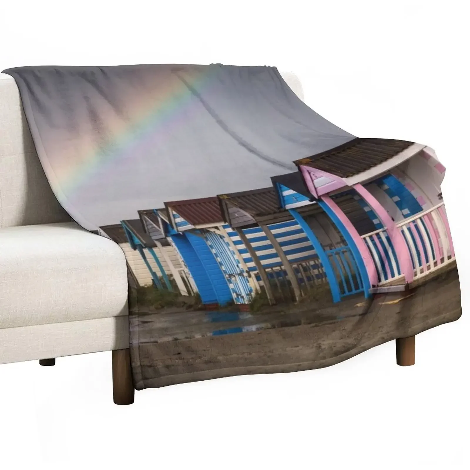 

New Rainbow over the Beach Huts Throw Blanket Bed Fashionable Designers Blankets