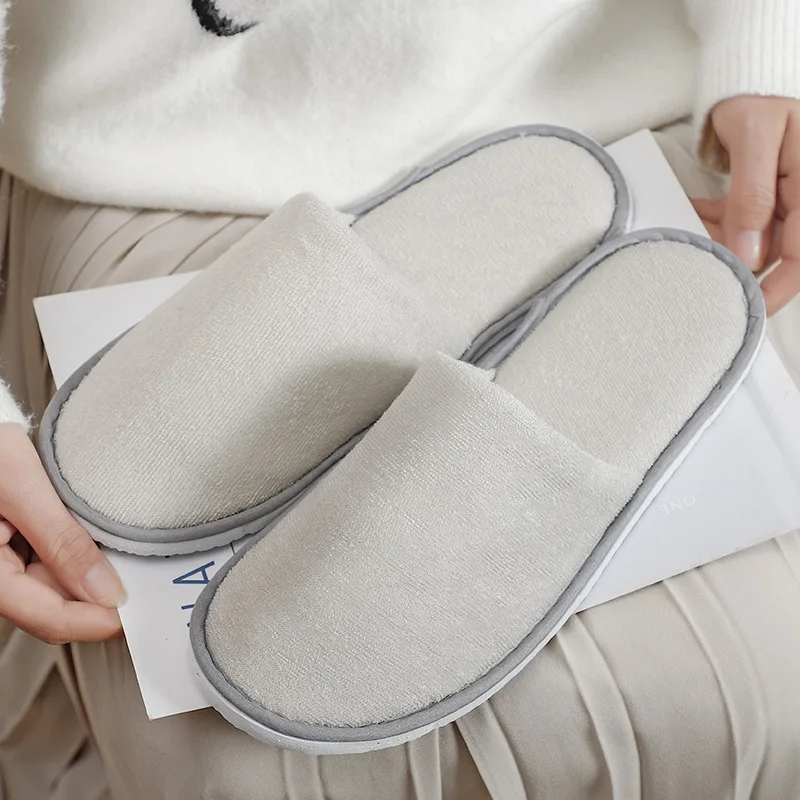 5Pairs/Lot Velvet Hotel Slippers Men Women Travel Disposable Cotton Towel Cloth Hospitality Soft SPA Shoes Guest Slides