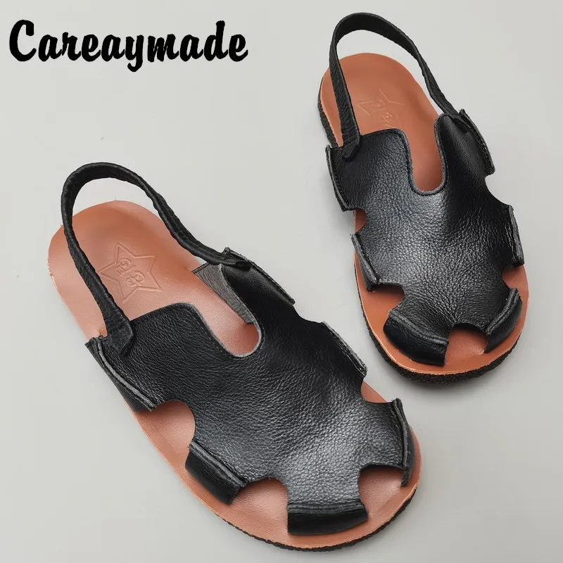 

Careaymade-New Genuine Leather pure handmade shoes women's sandals retro hollow original tortoise Large size man's sandals