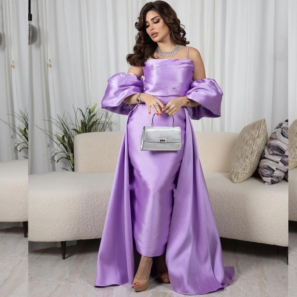 Satin Ruched Celebrity Sheath Spaghetti Strap Bespoke Occasion Gown Midi Drs Saudi Arabia