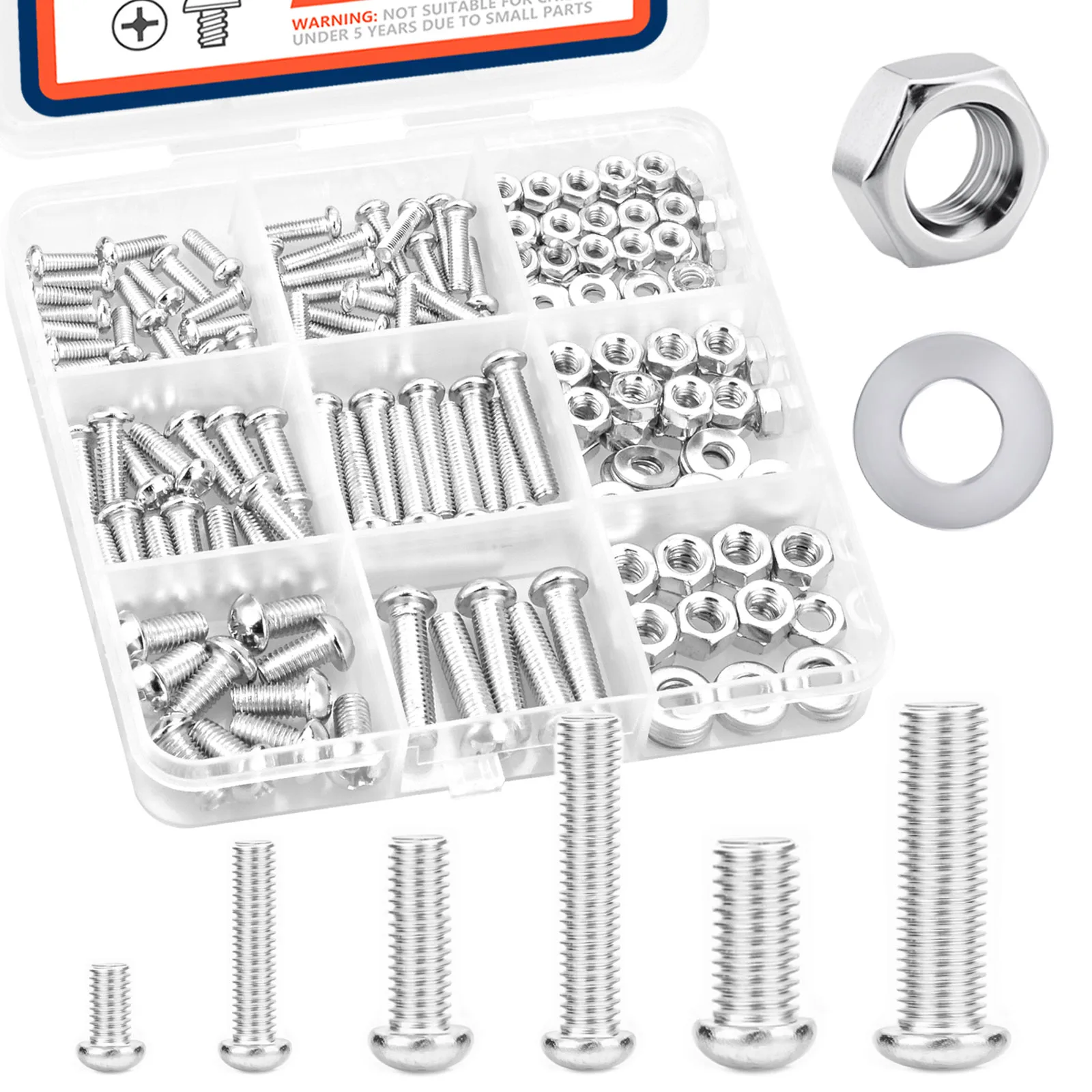 K Assortimento Di Dadi E Bulloni Da 918 Pezzi - Bulloni, Dadi, Rondelle Piatte E Altro Con Testa Esagonale M2, M3, M4, M5 In Acciaio Inossidabile 304 - Foto 3