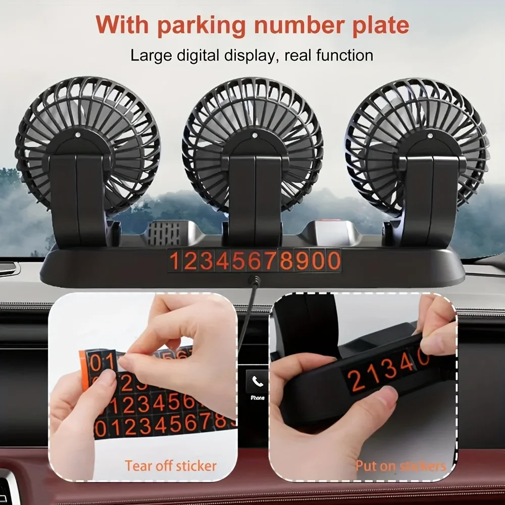 Car Fan Three-Head USB 3-Speed Adjustable 360-Degree Rotation Suitable For Car Cooling Powerful Fan With Hidden Aromatherapy Box 6