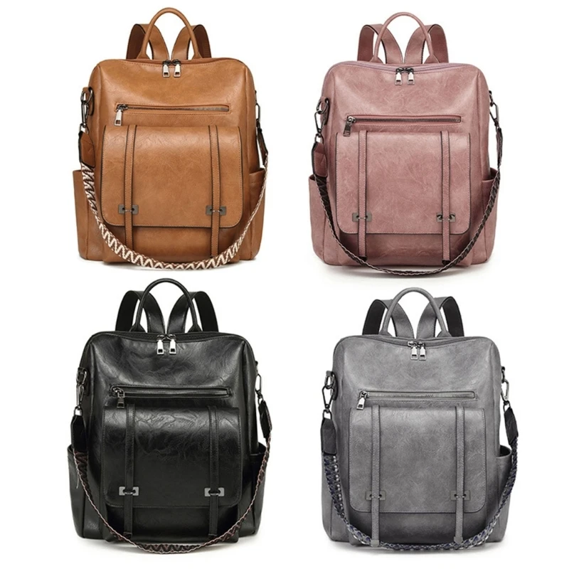 

Vintage PU Leather Shoulder Bag Women Backpack School Bag Handbag Functional and Practical for Work Travel Everyday Use