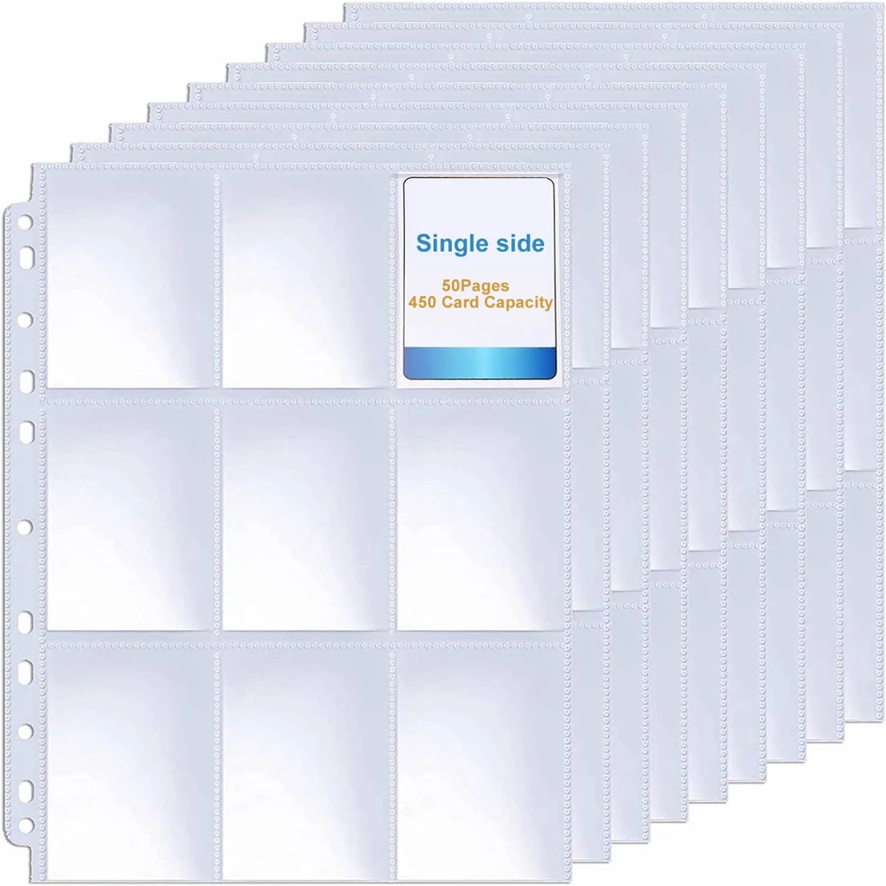 50 Pages 450 Pockets Single Side Trading Card Album Holder Sleeves 9 Pocket Plastic Game Protectors For okemon Baseball Cards