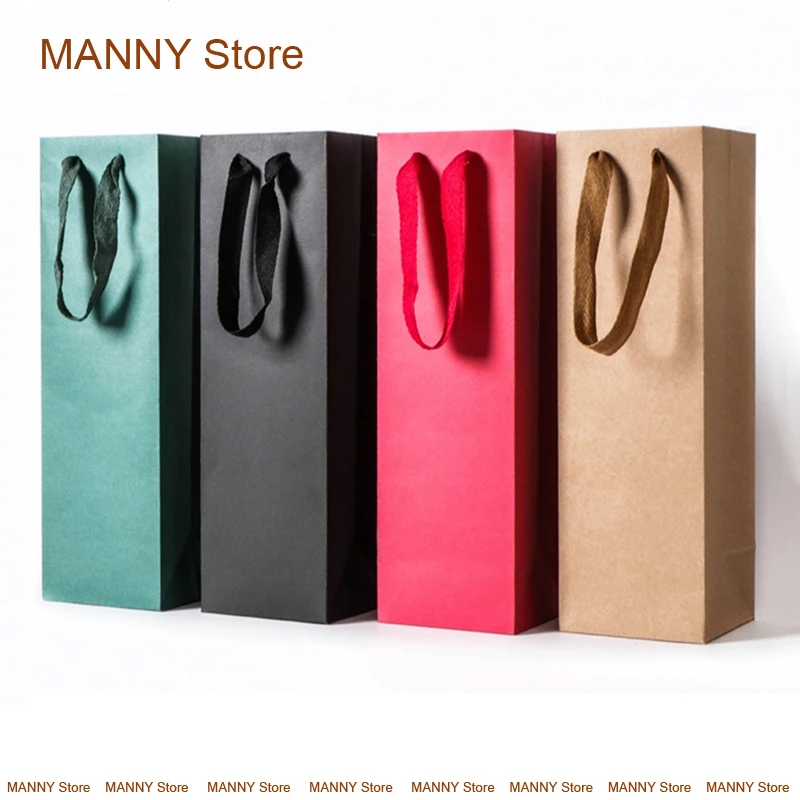 Bolsas de papel botellas vino tinto, bolsas de de papel kraft con cuerdas, cajas de papel portátiles, champange portabotellas de, soportes regalo, 10 Uds.|Envoltorios y bolsas de regalo| -
