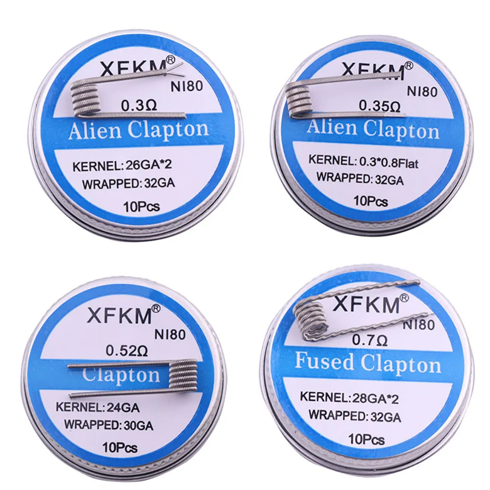 

XFKM NI80 Alien Clapton Coil Flat Twisted Fused Clapton Quad Tiger Heating Wire Resistance coil