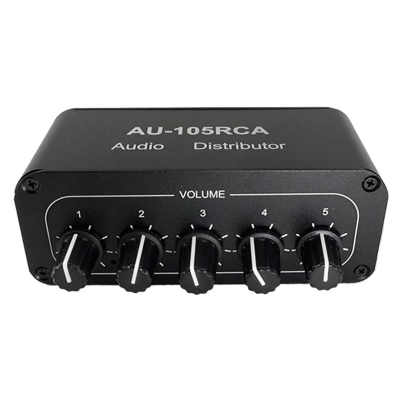 5CH Audio Distributor Stereo Audio Mixer 1 Input 5 Output RCA Splitter for Power Amplifier Active