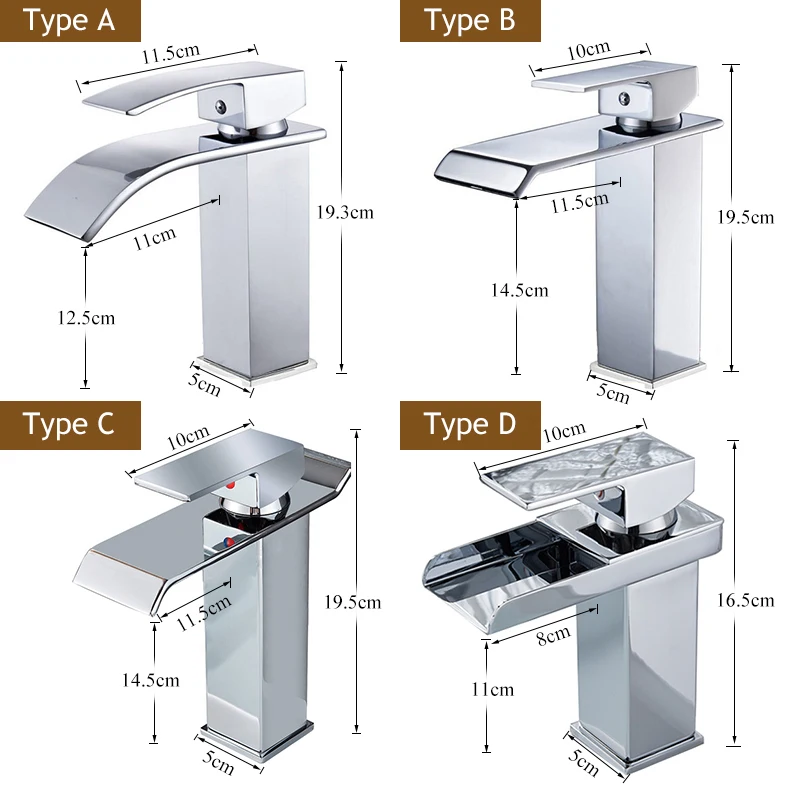 Single Handle Waterfall Bathroom Basin Faucet Waterfall Spout Hot&Cold Sink Mixer Tap Deck Mounted Brass Taps Crane