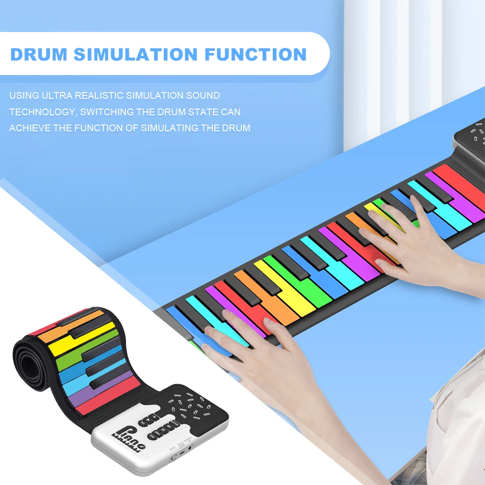 49 Keys Electronic Hand Roll Piano Inner Drum Model Function Educational Toys USB Input Soft Silicone for Music Lovers Beginners